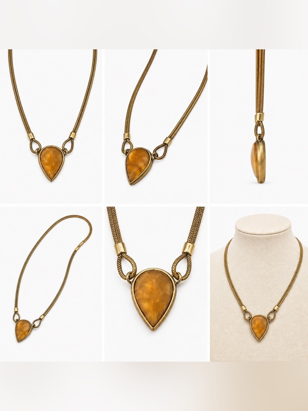 Lucky Brand Gold-Tone Necklace with Amber Teardrop Pendant